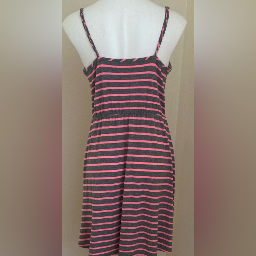 MOSSIMO Gray & Pink Striped Adjustable Straps Elastic Waist T Shirt Dress Sz L - Picture 6 of 13
